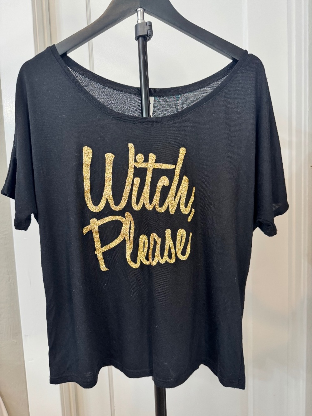 Bella + Canvas "Witch, Please" Gold Glitter Graphic Tee Black - L